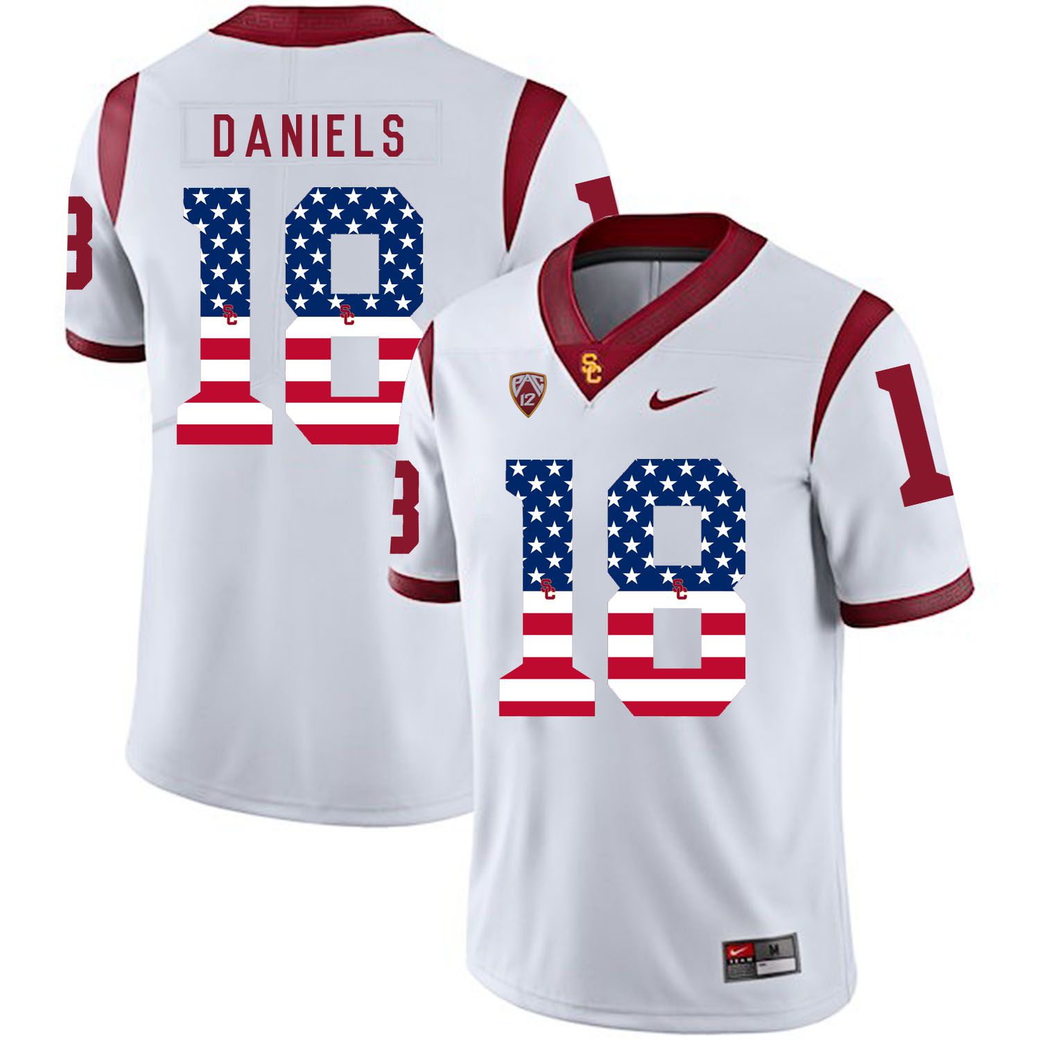 Men USC Trojans #18 Daniels White Flag Customized NCAA Jerseys